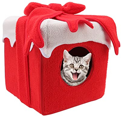 Kuuleyn julklappslåda Kattsäng,Kattsängar för innekatter,julkattsäng Jullåda Stil Mjuk Bekväm ludd Levande färger Katttält för husdjur