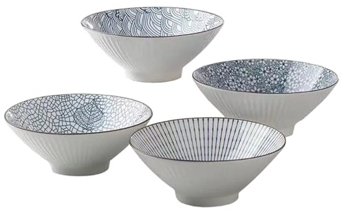 NIDONE 4 st japanska ramen-skålar 20 cm mångsidiga stora keramiska ramen-nudelskålar för flingor, soppa, nudlar
