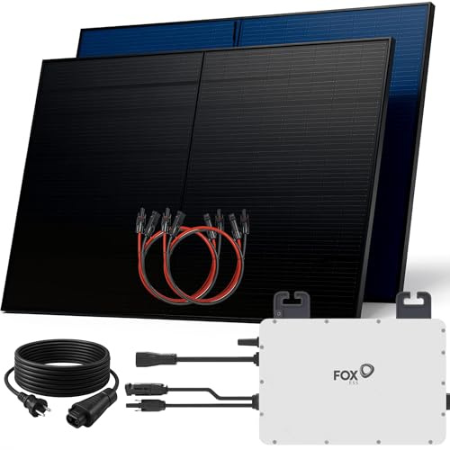 SUNNIVA® 1000W Balkonkraftwerk BIFAZIAL FULLBLACK komplett Steckdose FOXESS 800 Watt Wechselrichter, Solaranlage Komplettset, 2x 500W N-Type Glas-Glas Bifacial Solarmodule, 5m Kabel & 4x 1m Solarkabel