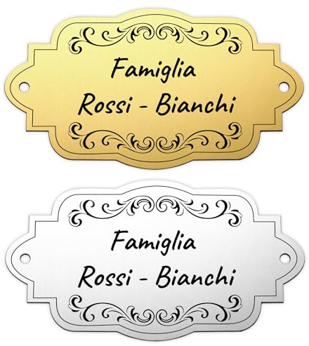 OTXIXTO Targa Personalizzata per Porte Incisione di Nomi e Indirizzi, Targa Porta in Plastica Spazzolata con Viti per Cancello Principale, Cassetta Postale, Ufficio (A2-Oro)
