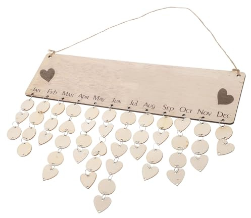 SEWACC Jahresunabhängiger Hängender Holzkalender Selbstgemacht Geburtstagskalender Wiederverwendbar mit Notiztafel zum Aufhängen für Büro und Zuhause