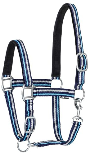 Start Zari Silver Mini Shetty Halfter – 2-Fach verstellbares Pony Halfter für Minishetty & Miniaturpferde, doppelt genäht, mit Karabinerhaken & silbernen Beschlägen (Dunkelblau, Mini Shetty)