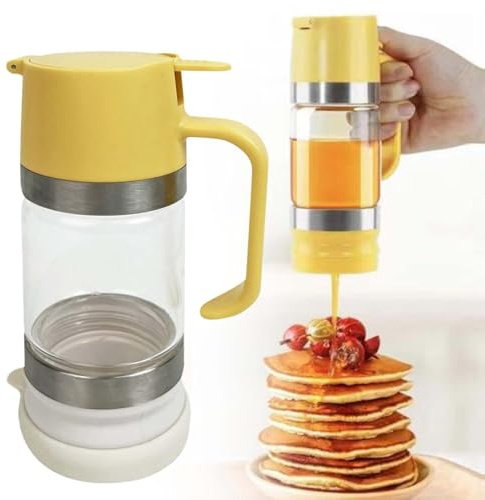 Honey Dispenser - Clear Glass Pourer Dispenser, Syrup Pourer Container, Kitchen Category, Clear For Honey Syrup Sauces Dressing, Sweetener Storage Solution (Yellow)