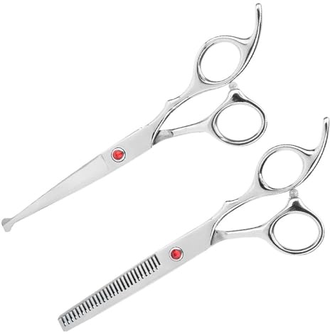 Riuulity Set di Forbici Parrucchiere per Famiglia Durevoli, Forbici Affilate per Sfoltire, per Tagli di Capelli Lisci, Ottimo Strumento per Tagliare i Capelli, per un Aspetto Naturale, Vite Blu,
