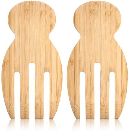 Sorcristy 2pcs Salad Servers, 7.05 x 3.70 Wood Hands Serving Utensils Kitchen Wooden Salad Tongs Set for Tossing & Serving Pasta