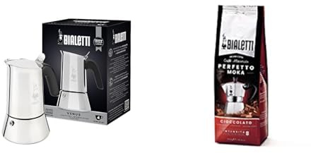 Bialetti Venus - Caffettiera ad induzione, Acciaio inossidabile, 4 tazze da caffè (170 ml) Perfetto Moka Caffè Macinato, Gusto Cioccolato 250 gr