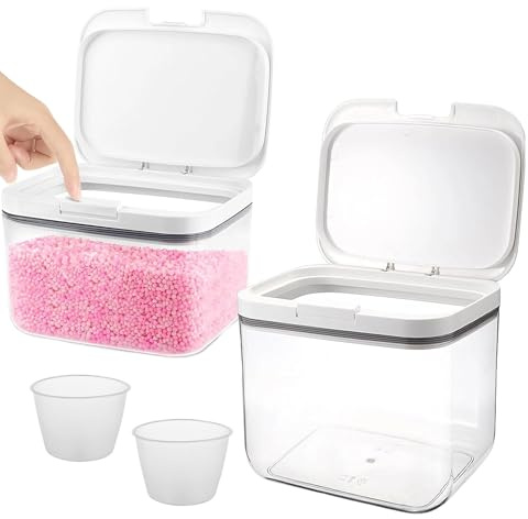 5L+2,5L Waschmittel Aufbewahrungsbox, Ein-Knopf Mehrzweck Behälter | Waschpulver Box, Waschmittelbox mit Messbecher, Aufbewahrung, Wäsche Pods Behälter, für Detergent Wäscheperlen Katzenfutter