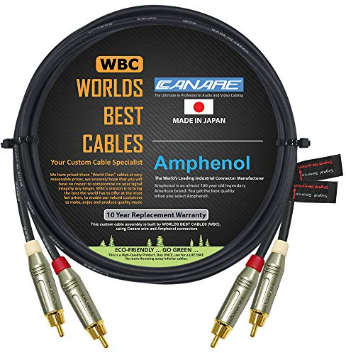 1.5 metre câble RCA Paire – fabriqué avec Canare L-4e6s, Star Quad Audio Interconnect Câble et Amphenol Acpr moulé sous pression, connecteurs RCA Plaqué or – Directionnelle