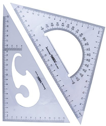 HAND 2025 Professional Zeichnung Grafik Dreiecke mit 30/60 und 45/90 Grad, Winkelmesser und französische Kurve - 22 cm und 22 cm - 2er Set