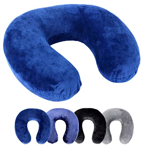 Schramm Rocco e.K. Nackenkissen 4 Farben wählbar Reisekissen Nackenhörnchen orthopädisches Nackenstützkissen Memory-Schaum Travel Neck Pillow, Farbe:blau