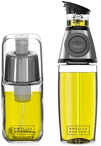 DWËLLZA KITCHEN Olive Oil Dispenser Bottle For Kitchen Set 6 oz Sprayer For Cooking and Glass 17 Oz. Cooking Pour Dispenser With Measurements for Cooking, Airfryer, Salad & BBQ