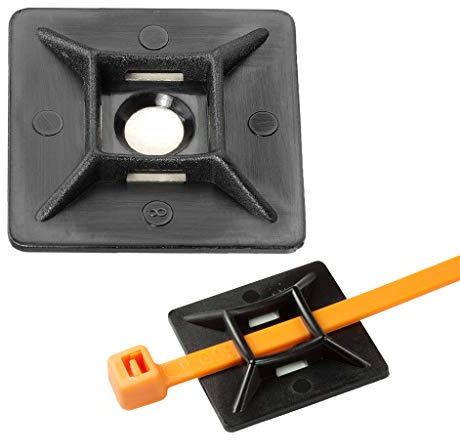 UKCable-Ties Self Adhesive Cable Tie Base Mount 28mm x 28mm Black - Pack of 100