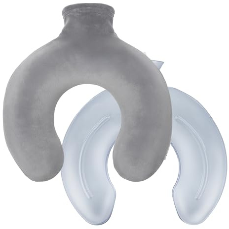 Kufl nackvärmare med fleecefodral – stor värmekudde för nacke, axel och rygg I termosflaska med fluffigt fleecefodral (Grå, 1.5 L)