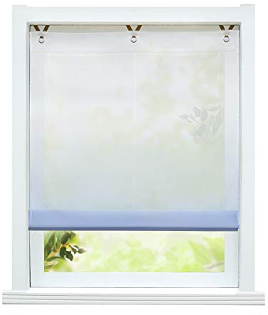 ESLIR Raffrollo ohne Bohren Raffgardine Transparent mit Ösen Farbverlauf Gardinen mit Haken Ösenrollo Modern Vorhänge Blau BxH 60x130cm 1 Stück