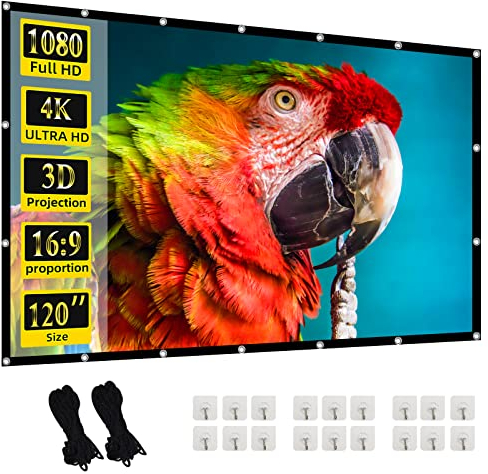 Pantalla de proyección 120 Pulgadas,16:9 Plegable Antiarrugas Pantalla de proyector Lavable para Cine en casa, películas en Interiores y Exteriores.