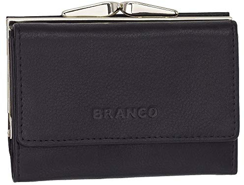 Leder Damen Geldbörse Portemonnaie Geldbeutel Bügelbörse mit Knipser 210 Farbe Schwarz