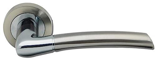 MICEL - 03731 - Juego de Manilla con Roseta (50 mm) y maneta de aluminio, Acabado en cromo brillo y níquel satinado, Color plateado, 138 x 50 x 62 mm