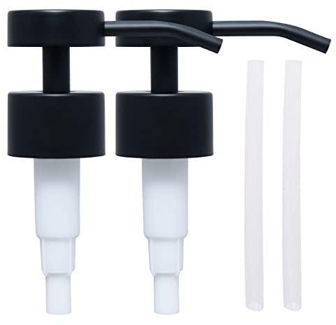Top Home Store Elegant Flat Top Stainless Steel Soap and Lotion Dispenser Pumps (Black Matte, 2 Pack)