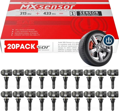 Autel TPMS Sensor 2in1 MX-Sensor 315Mhz/433Mhz Bulk of 20, Tire Sensors Rubber Stem TPMS Sensors Programmable by Autel TS408S TS501 PRO TS508WF MK808S-TS, TPMS Relearn/Activate