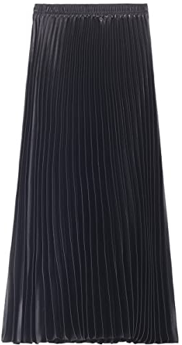 Femme Fille Jupe Plissée Maxi Jupe Satin Métallique Brillant Maxi Longueur A-Line Jupe Plissée Taille Elastique pour Printemps Eté Automne Longueur de Jupe 90cm - Noir Uni