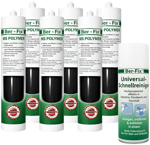 Ber-Fix MS Polymer Schwarz Karosserie 6er Pack + Universalreiniger | MS Polymerkleber Schwarz Karosserie Außen 6er Pack: zur Vorreinigung und saubereren Klebefläche.