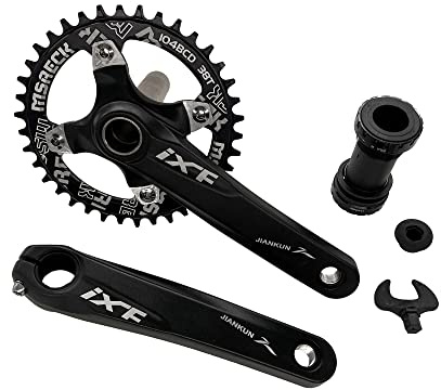 MSRECK Bike Crank Arm Set Mountain Bike Crank Arm Set 170mm 104 BCD with Bottom Bracket Kit, Single Chainring for MTB BMX Road Bicyle, Compatible with Shimano, FSA, Gaint (Black, 38T)