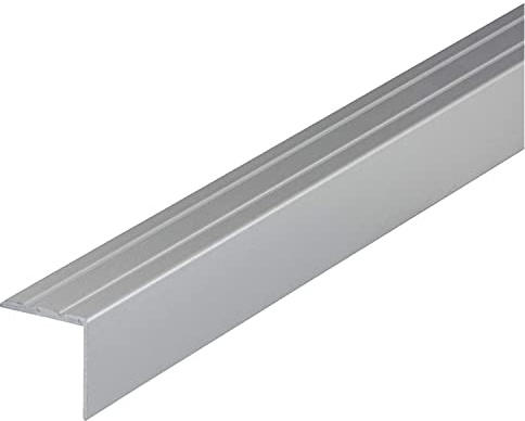 ufitec® Alu Winkelprofil 30x20 mm mit Rillen selbstklebend, Treppen Kanten & Stufen Winkel Schutzprofil (30 x 20 mm | 195 cm Länge, Silber)