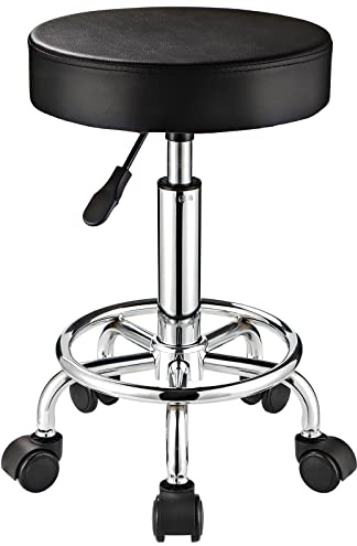 FNZIR Adjustable Stool with Wheels Round Rolling Stool for Spa Salon Massage Office Stool Chair (Black)