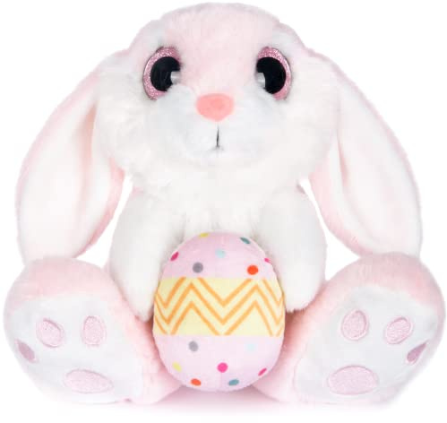 My OLi Easter Rabbit Plush Toy 8.5 Plush Bunny Teddy with Easter Egg Floppy-Eared Sitting Bunny Soft Toy Perfect Bedtime Friend Gifts for Kids Babies, Pink
