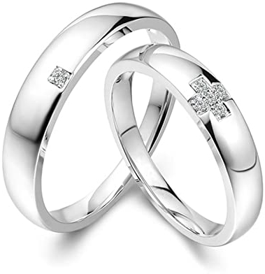 AMDXD Echtes Ringe Diamant 0.036ct, 2Pcs Solitärring Platin PT950 Puzzle Kreuz Design Pärchen Ringe Trauringe Eheringe, Damen 56 & Herren 56