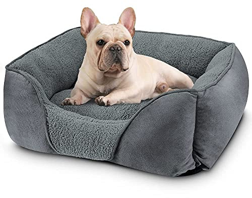 MIXJOY Small Dog Bed, Washable Rectangle Soft Breathable Puppy Bed with Anti-Slip Bottom, Dog Mattress Mat, Pet Bed for Small Dogs and Cats, Kittens, Grey, 51x48x15cm