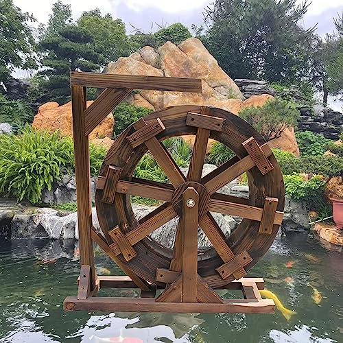 XTGDIEM Brunnen Rad Wasserfall Holz Outdoor Rad Brunnen Vintage Country Wasserspiel Wasserfall Wasserpumpe Holz Design Brunnen Outdoor Outdoor Indoor Balkon Garten (Size : 80cm(31.5inch))