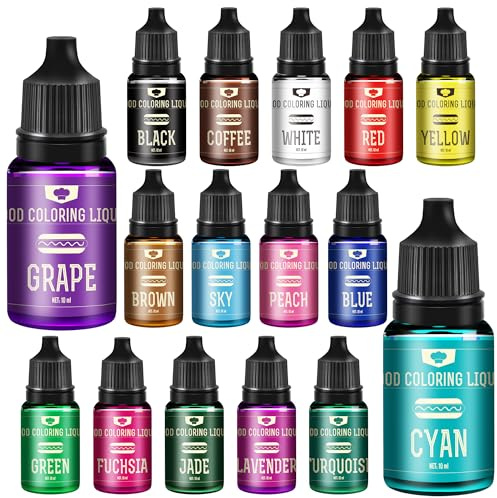 Lebensmittelfarbe für Erwachsene als Hobby - 16 x 10ml Lebendige Lebensmittel Farben zum Backen, Kuchen, Kekse, Fondant＆Macaron - Flüssige Food Coloring für die Seifenherstellung und Basteln