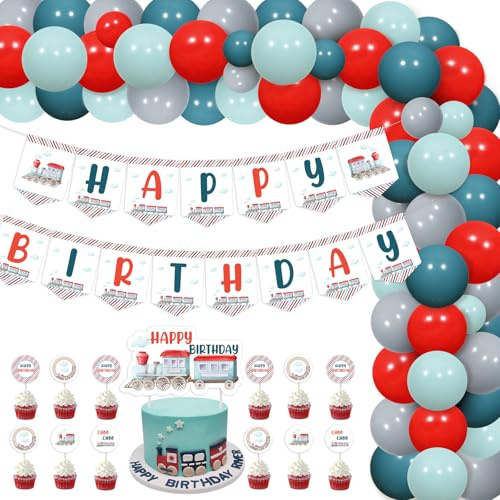 Zug Geburtstags dekorationen für Jungen, rot-blaue Luftballons, Girlandenbogen Set, Banner Kuchenaufsatz, Transport Zug Thema, 2., 3. und 4. Geburtstag, Partyzubehör
