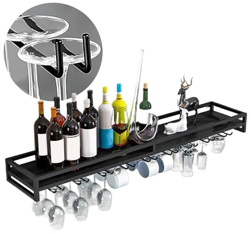 Weinglashalter Wandmontierte Regale Länge 60 80 100cm Stielgläserregal 5 Row 7 Row 9 Row Glashalter Wand Regal, Schwarz Gold Weiß Weinglashalterung, Platzsparend Küchenorganisator