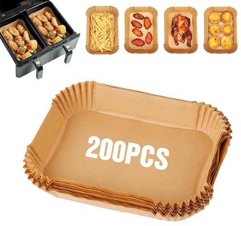 200 Stück Backpapier für Ninja Heißluftfritteuse, BPA-Freies,Backpapier ölfest Antihaft Air Fryer Paper,Kompatibel mit Ninja AF300EU AF400EU,Princess und anderen Dual Zone Air Fryer