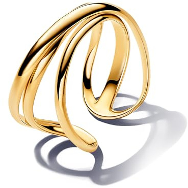 PANDORA Essence Organisch Geformter Offener Dreifachband-Ring aus Sterling Silber mit vergoldeter Metalllegierung, Größe: 54, 163284C00-54