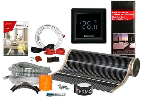 Termofol Elektrische Fußbodenheizung Heizfolie 230V mit Thermostat H6 Schwarz - Leistung 140 W/m2 - Oberfläche 20m² - Fussbodenheizung Elektrisch Komplettset fur Fußboden Wand oder Deckenheizung