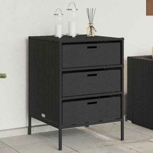 Keyroto Gartenschrank wetterfest Balkonschrank Rattan Outdoor Schrank wetterfest Aufbewahrungsschrank Haushaltsschrank Beistellschrank für Balkon & Pool-Schwarz-55 x 59 x 80 cm