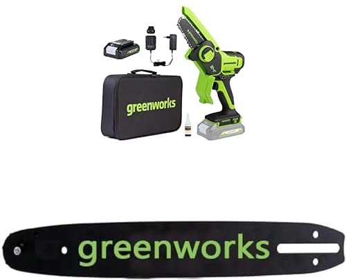 Greenworks 24V Mini Motosierra 10cm Motosierra a batería sin cable alimentada por una batería de 2Ah, velocidad de cadena de 7,8 m/s+ La cadena y la barra de la motosierra