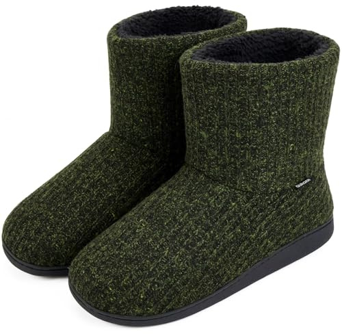 GURGER Pantofole Stivaletto Uomo Invernali Chiuse Calde Peluche Maglia Stivaletti Pantofole da Casa Collo Alte Ciabatte Stivali Verde 40 41