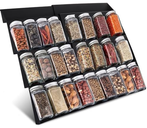 ASelected Gewürzregal Schublade, Gewürz Organizer Schublade, Kohlenstoffstahl Küchenregal Gewürztreppe mit 3 Ebenen, Breite Gewürzhalter von 30cm bis 60cm Ausziehbar für küche Arbeitsfläche Schrank