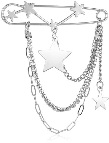 Mabor Silberne Glitzer Brosche，Broschen & Sicherheitsnadeln Mit Perlen，Sternquaste Brosche Damen Ausschnitt Verkleinern Vintage Funkelnde Pullover Schal Clip Punk für Kleidung Hemden Shawl Clip