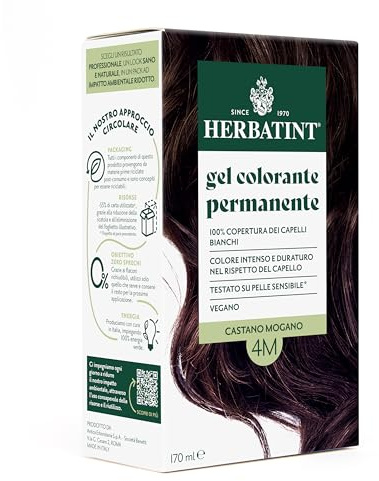 Herbatint Gel Colorante Permanente per Capelli 4M Castano Mogano - 170 ml | Senza Ammoniaca, 100% Copertura Capelli Bianchi | per Pelli Sensibili, con 8 Estratti Naturali Bio
