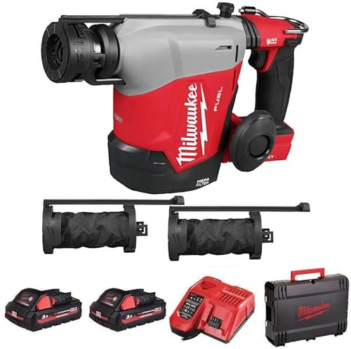 Milwaukee M18FHAFOH16-0 M18 FUEL - Taladro percutor inalámbrico SDS Plus de 16 mm con 2 baterías de 3.0 Ah, cargador y funda