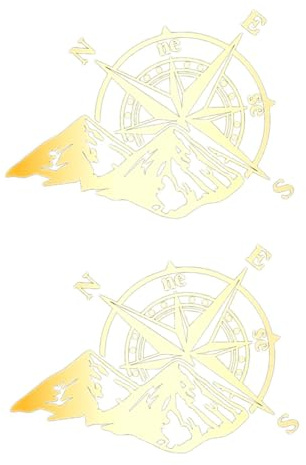FLCPJGV 2er Pack Autoaufkleber mit Kompass Und Berglandschaft, Ideal für Fahrzeugdekoration, Gold