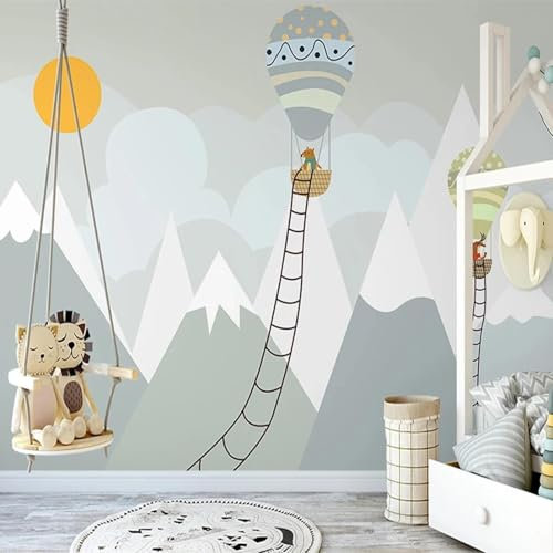 MIXUEXUNLU 3D Wallpaper Modern Hand Painted Snow Mountain Animals hot air Balloon Photo Wall Mural Children's Bedroom