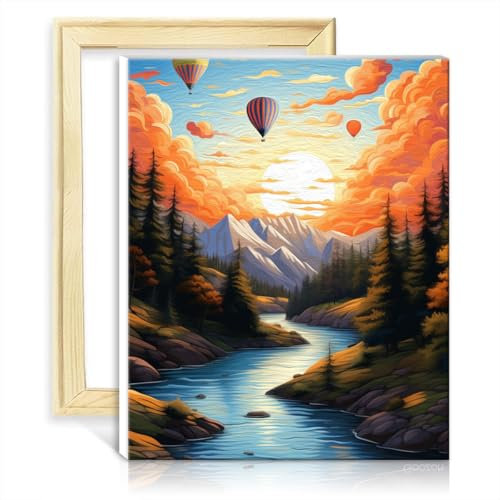 TANGFEIY Ölgemälde-nach-Zahlen-Set, Wald-Heißluftballon, Malen nach Zahlen, Basteln, Erwachsene und Kinder, Acrylzahlen mit Pinseln für die Heimdekoration, mit Rahmen (40 x 50 cm)