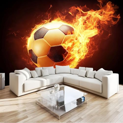Wall Mural Flame Football Photo Wallpaper Non-Woven 200x140 cm 3D Wallpaper Roll Mural Wallcoverings for Bedroom Living Room TV Backdrop