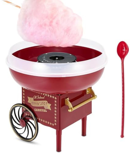 Candy Floss Machine, 500W Cotton Candy Maker with Retro Design, Splash Prevention Bowl, One touch switch, Electric Cotton Sugar Maker for Home Parties, Movie Nights and Kitchen Decor